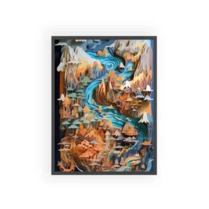 Paper Cut River Landscape Framed Poster