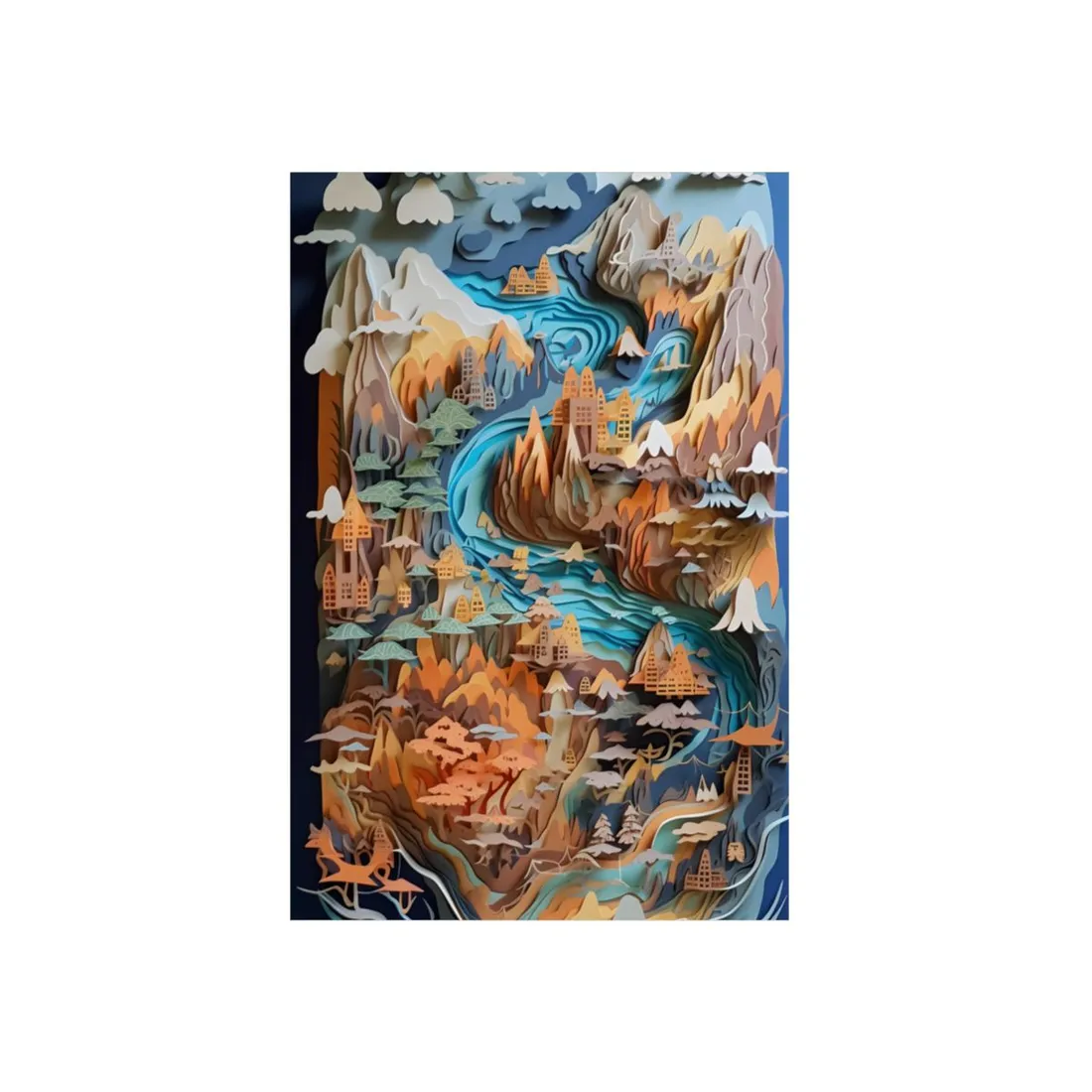 Vibrant Paper Quilling Paradise: Tropical Island Landscape with Colorful Flower - Metal Poster