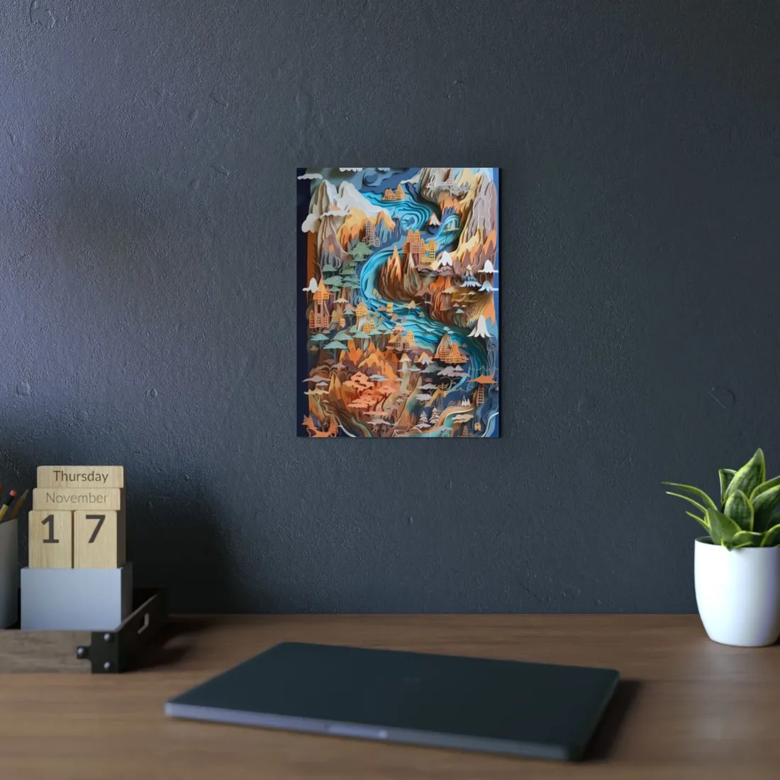 Vibrant Paper Quilling Paradise: Tropical Island Landscape with Colorful Flower - Metal Poster