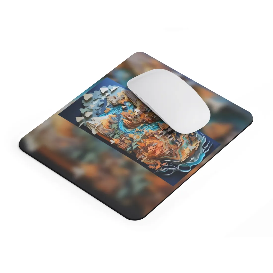 Vibrant Paper Quilling Paradise: Tropical Island Landscape with Colorful Flower - Mouse Pad