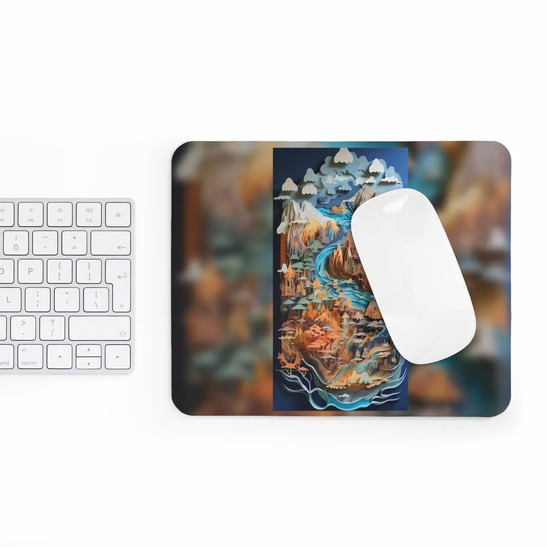 Vibrant Paper Quilling Paradise: Tropical Island Landscape with Colorful Flower - Mouse Pad
