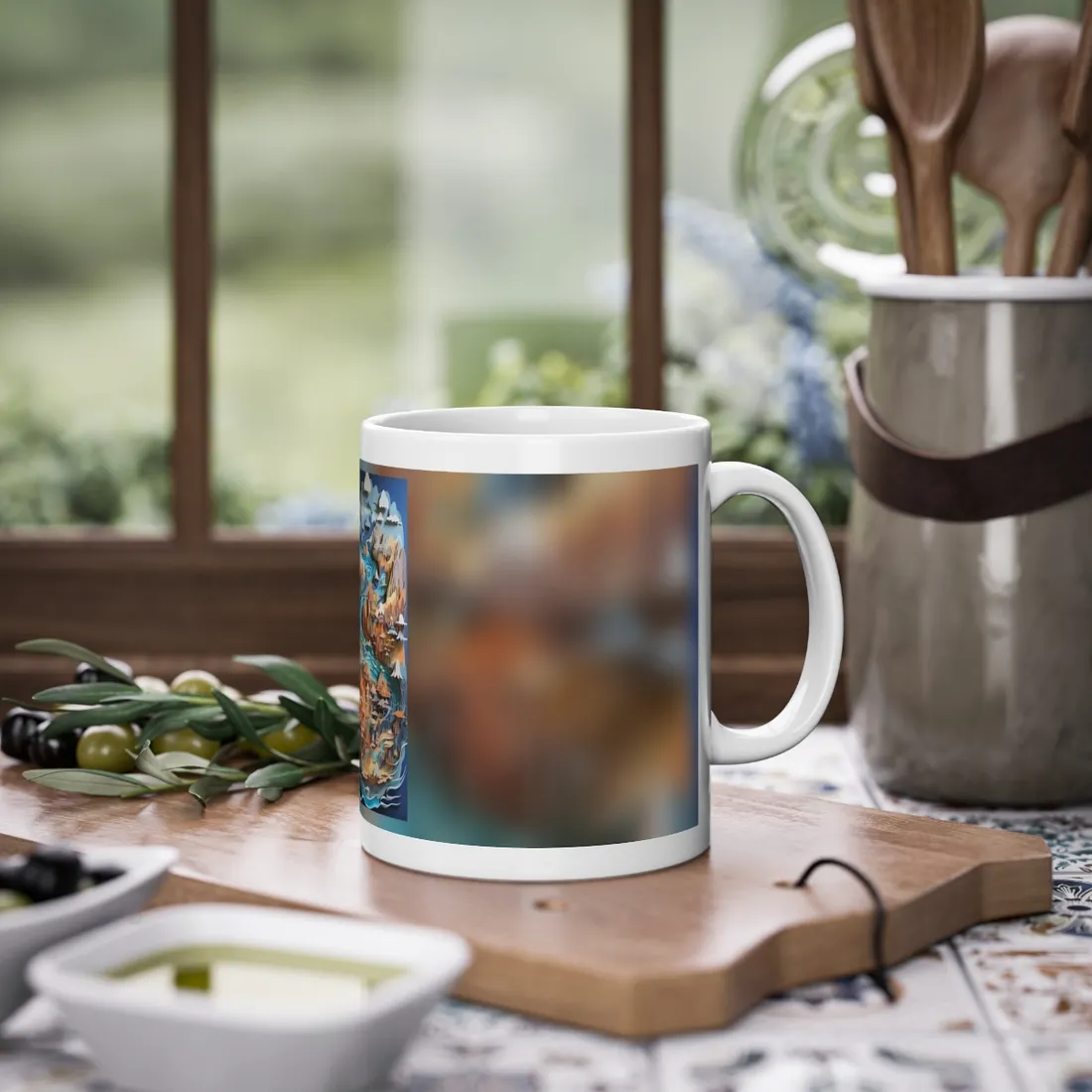 Vibrant Paper Quilling Paradise: Tropical Island Landscape with Colorful Flower - Mug