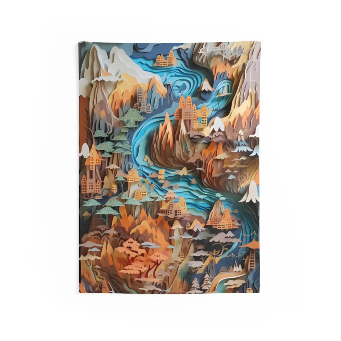 Vibrant Paper Quilling Paradise: Tropical Island Landscape with Colorful Flower - Wall Tapestry