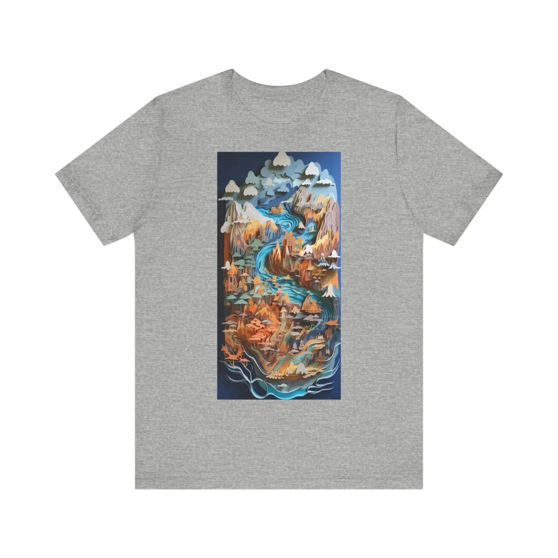 Vibrant Paper Quilling Paradise: Tropical Island Landscape with Colorful Flower - T-Shirt