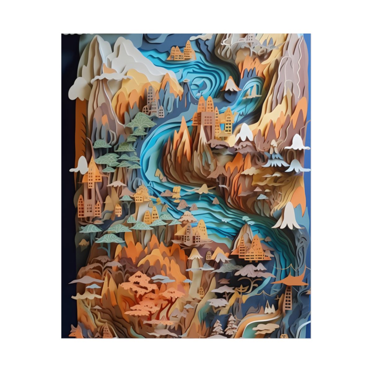 Vibrant Paper Quilling Paradise: Tropical Island Landscape with Colorful Flower - Poster