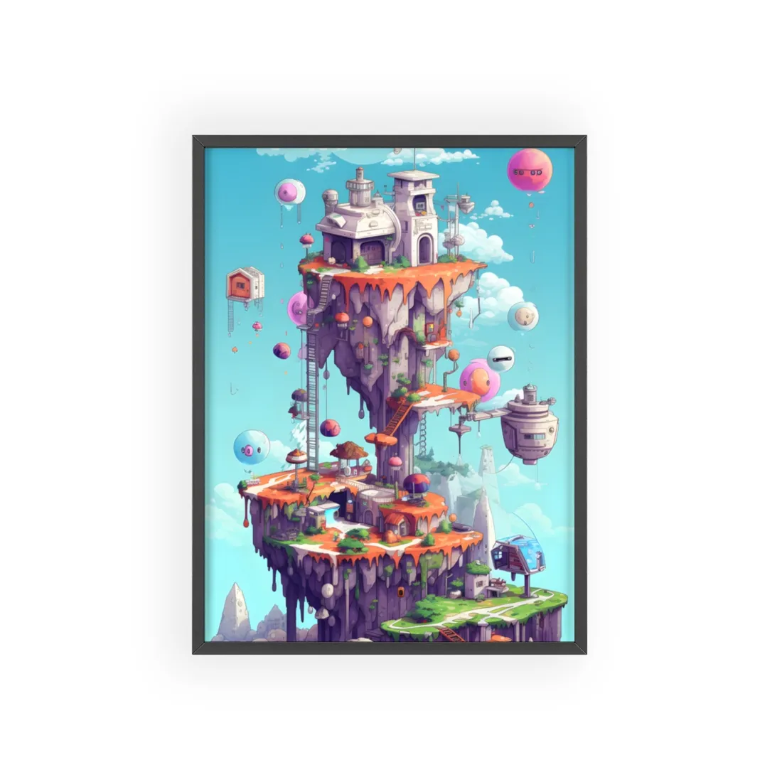 Vibrant Pixel Art: Colorful Cyber Pets World - Framed Poster