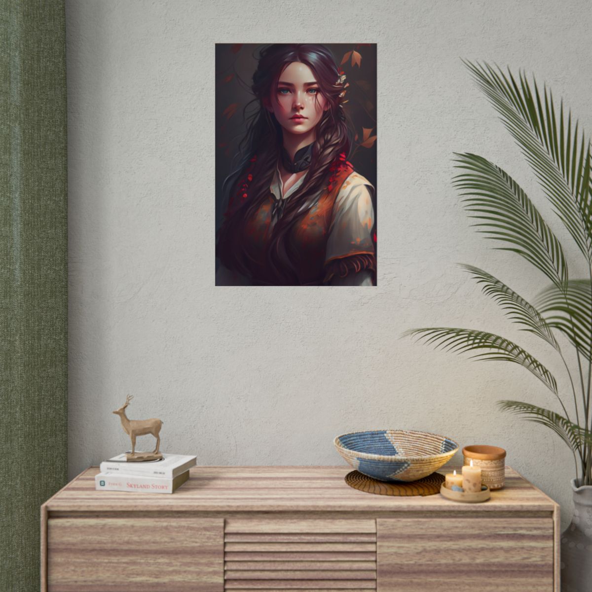 Vibrant Portrait: Brown Hair, Green Eyes Artwork - Poster