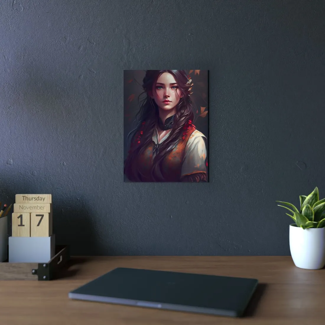 Vibrant Portrait: Brown Hair, Green Eyes - Metal Poster