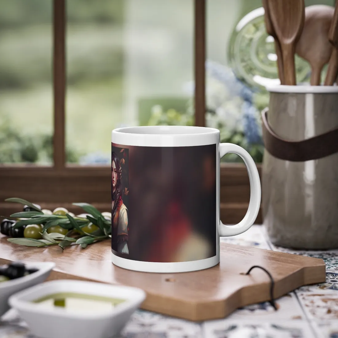 Vibrant Portrait: Brown Hair, Green Eyes - Mug