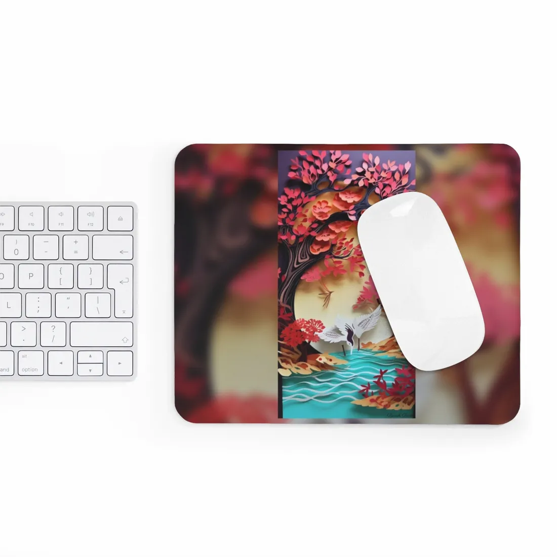 Vibrant Quilled Japanese Landscape: Rolling Hills and Mountains - Mouse Pad