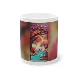 Cranes Beneath Pink Blossom Tree Mug