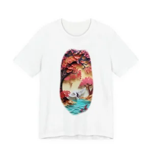 Cranes Beneath Pink Blossom Tree T-Shirt