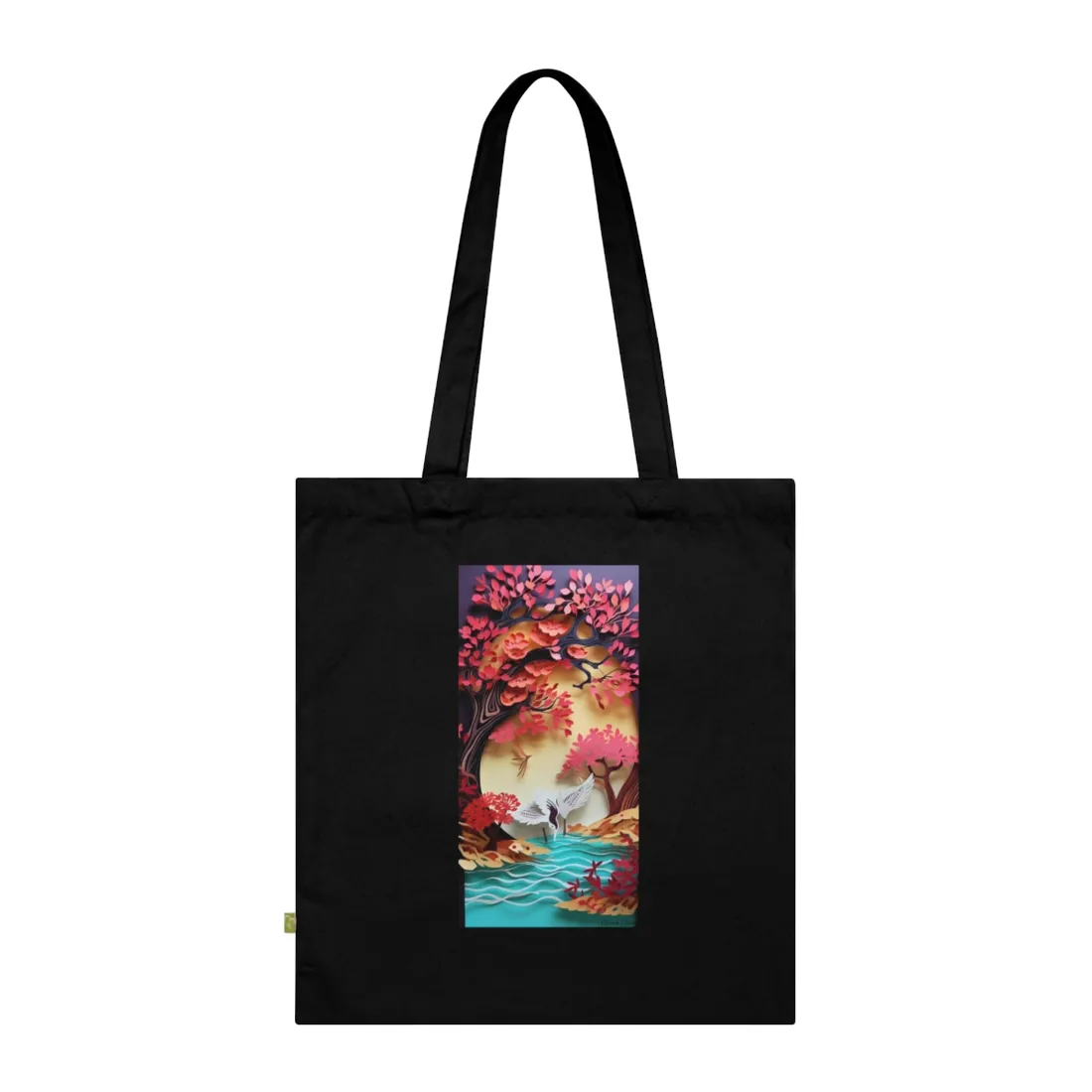 Vibrant Quilled Japanese Landscape: Rolling Hills and Mountains - Tote Bag