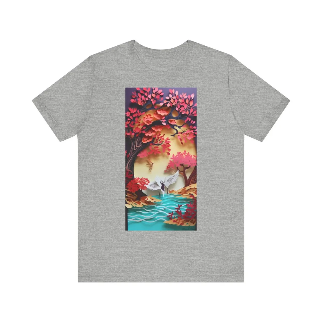 Vibrant Quilled Japanese Landscape: Rolling Hills and Mountains - T-Shirt