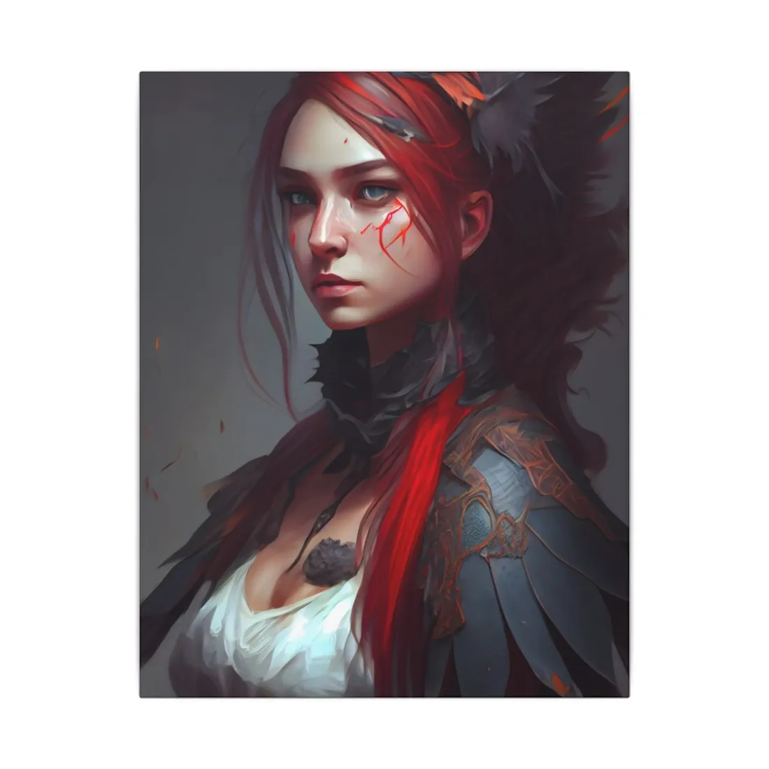 Vibrant Red Hair Female Portrait: Elegant Black Dress - Canvas