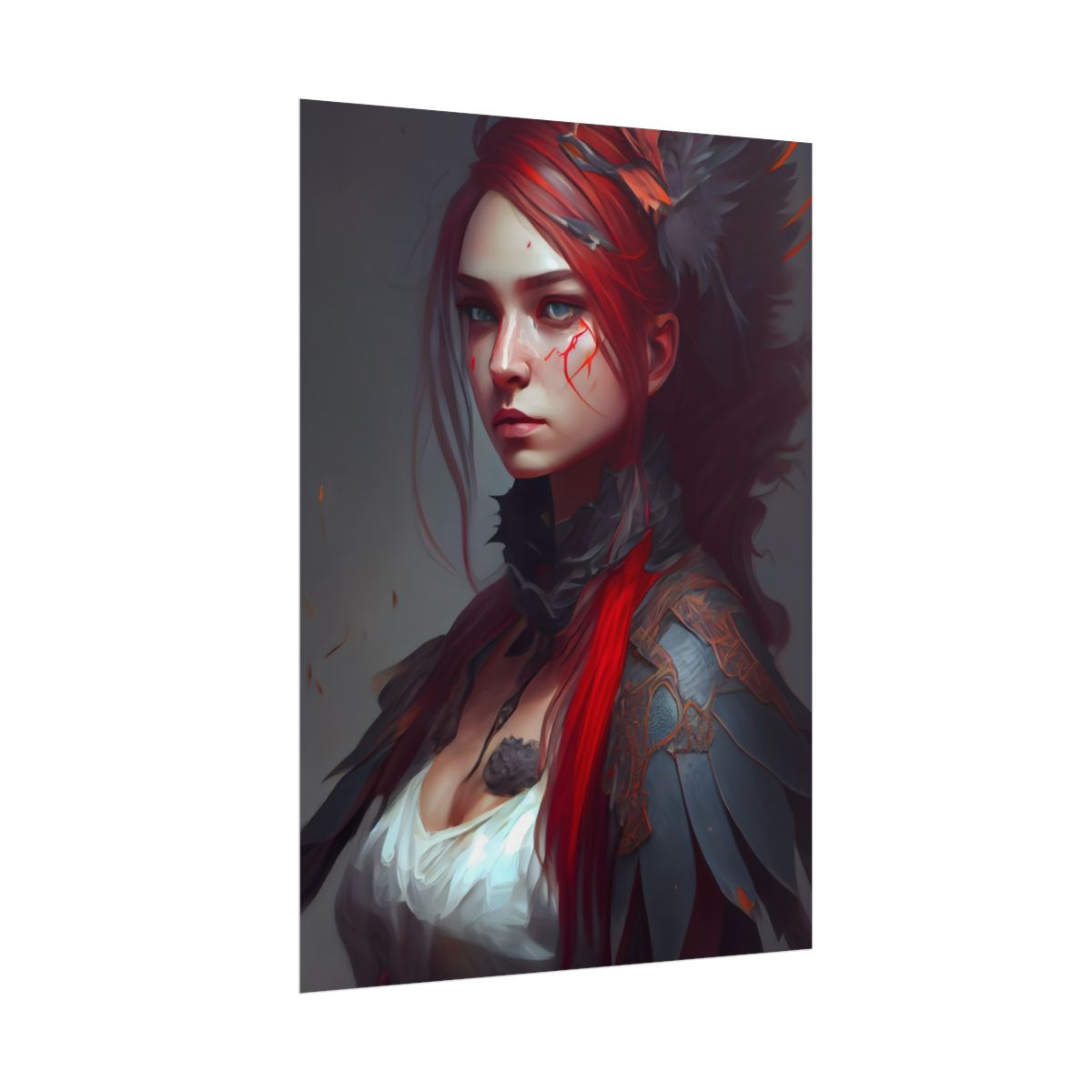 Vibrant Red Hair Female Portrait: Elegant Black Dress - Poster