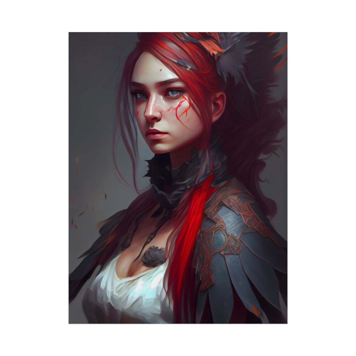 Vibrant Red Hair Female Portrait: Elegant Black Dress - Poster