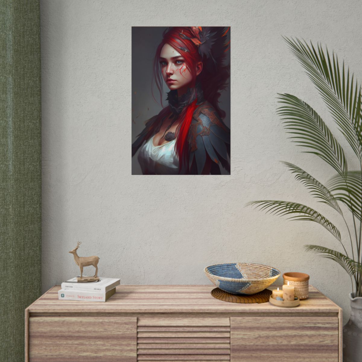 Vibrant Red Hair Female Portrait: Elegant Black Dress - Poster