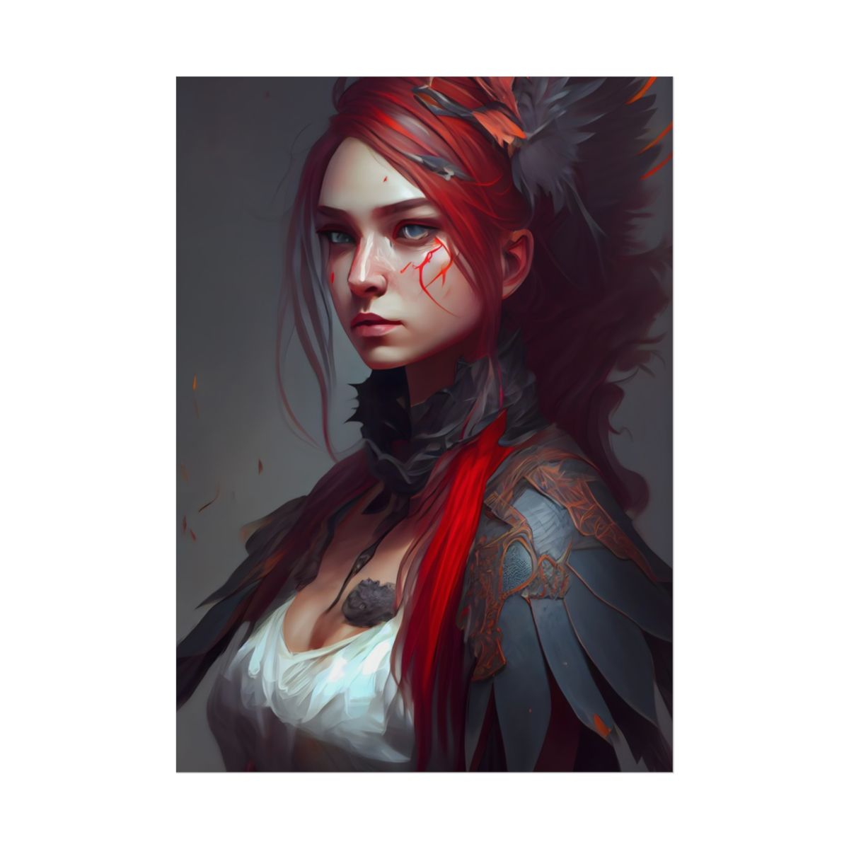 Vibrant Red Hair Female Portrait: Elegant Black Dress - Poster