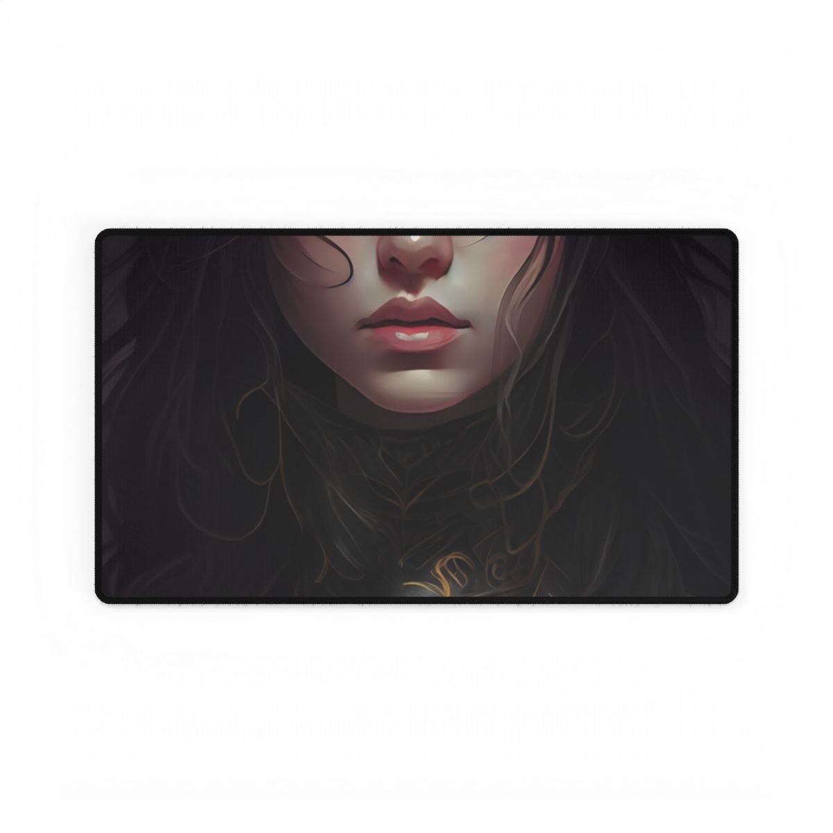Vibrant Red Portrait: Dynamic Female Artwork - Desk Mat
