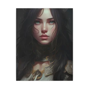 Dark-Haired Woman in Gold Armor Canvas Print