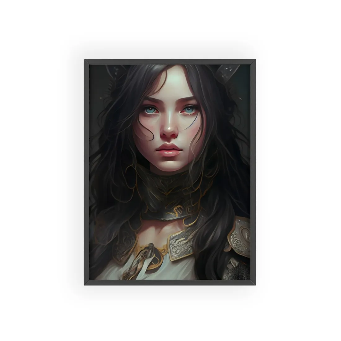 Vibrant Red Portrait: Dynamic Female - Framed Poster