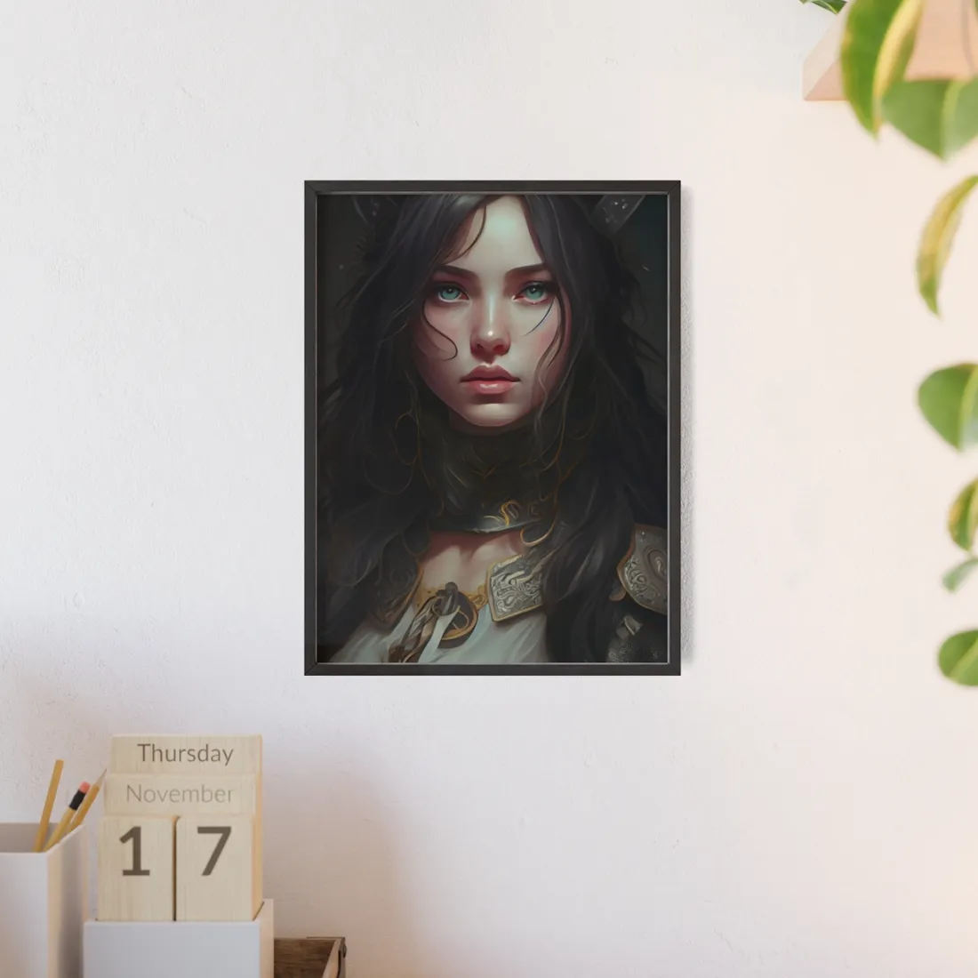 Vibrant Red Portrait: Dynamic Female - Framed Poster