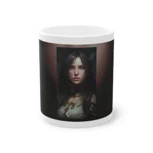 Dark-Haired Woman in Gold Armor Mug