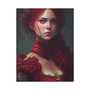 Red-Haired Woman in Crimson Dress Canvas Print