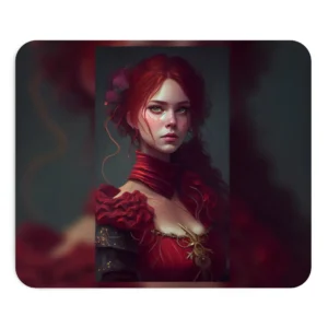 Red-Haired Woman in Crimson Dress Mouse Pad