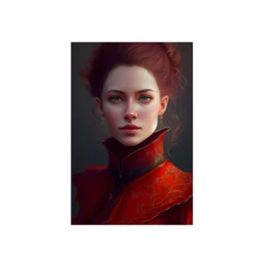 Woman in Red Embroidered Jacket Metal Poster