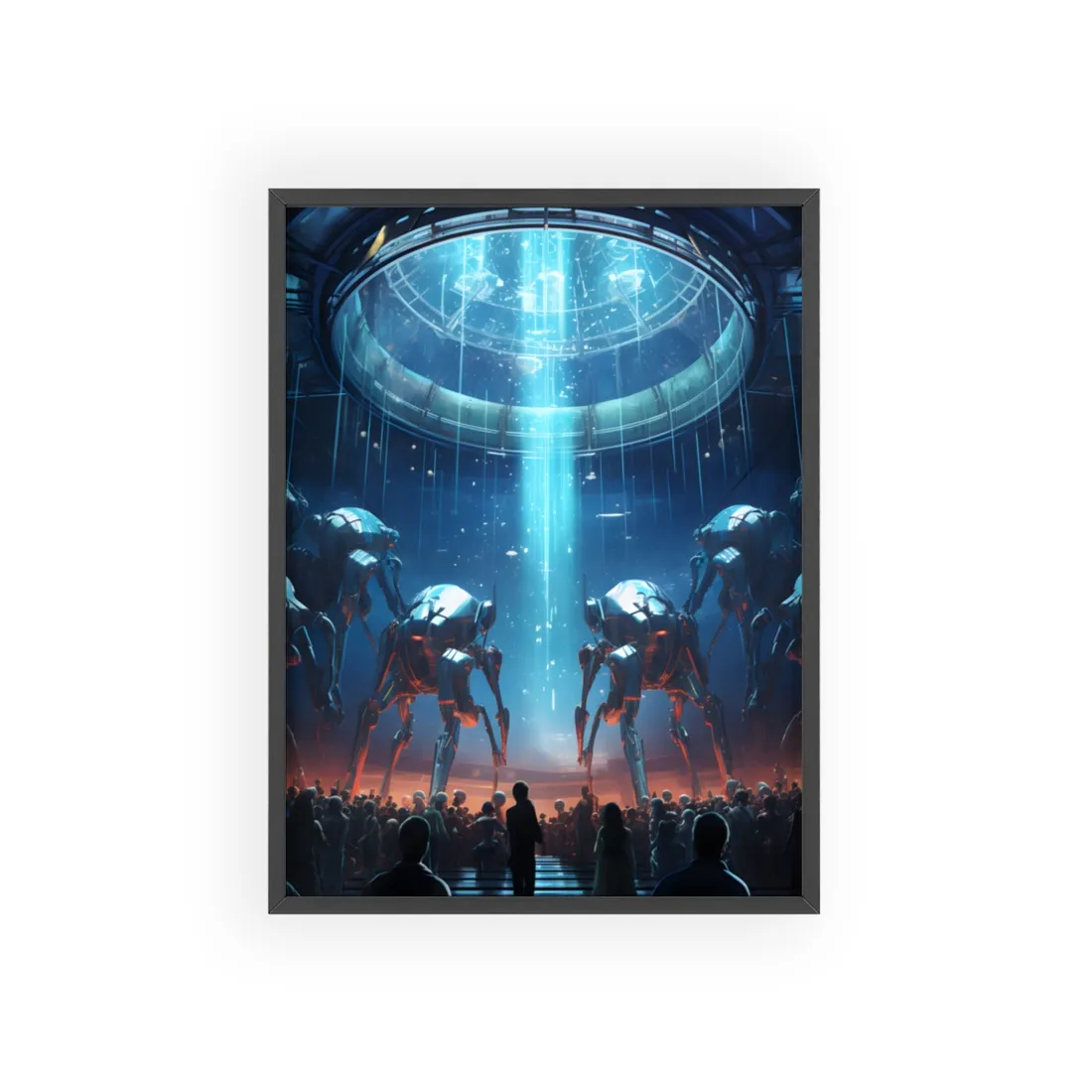 Vibrant Robot Symphony: A Harmonious Blend of Human and Robotic Musicians - Framed Poster