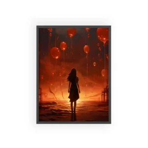 Woman and Red Balloons Framed Poster