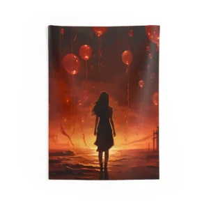 Woman and Red Balloons Wall Tapestry