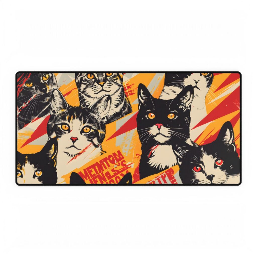 Vibrant Soviet Cats: Colorful Artwork - Desk Mat