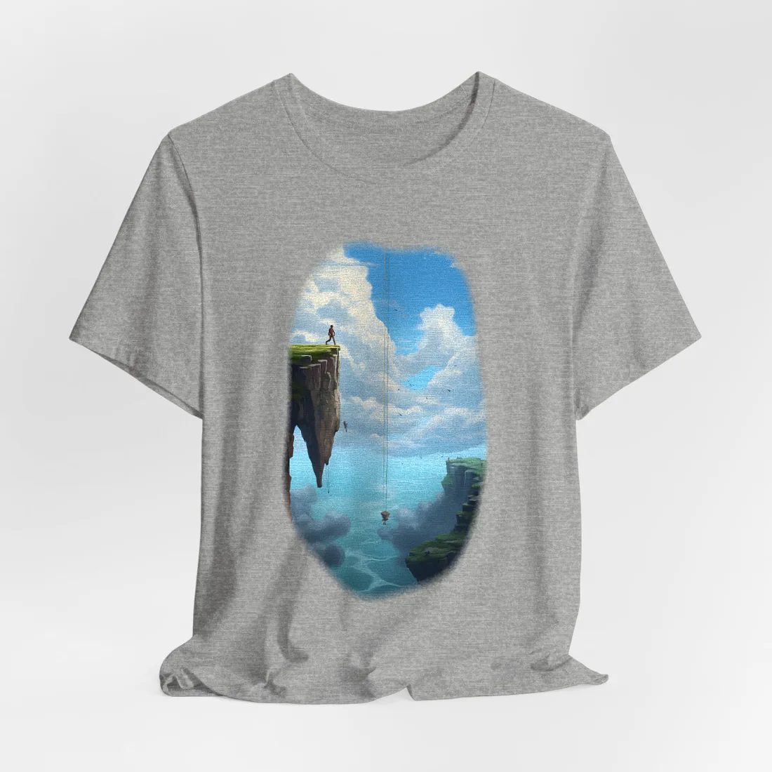 Floating Islands: Figure Crossing Between Worlds – T-Shirt, athletic heather