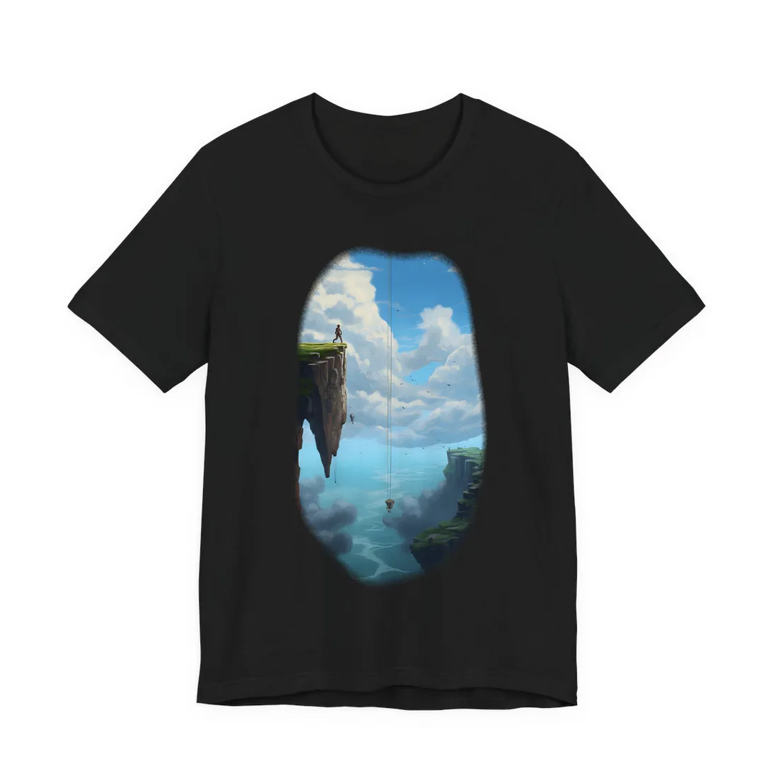 Floating Islands: Figure Crossing Between Worlds – T-Shirt, black