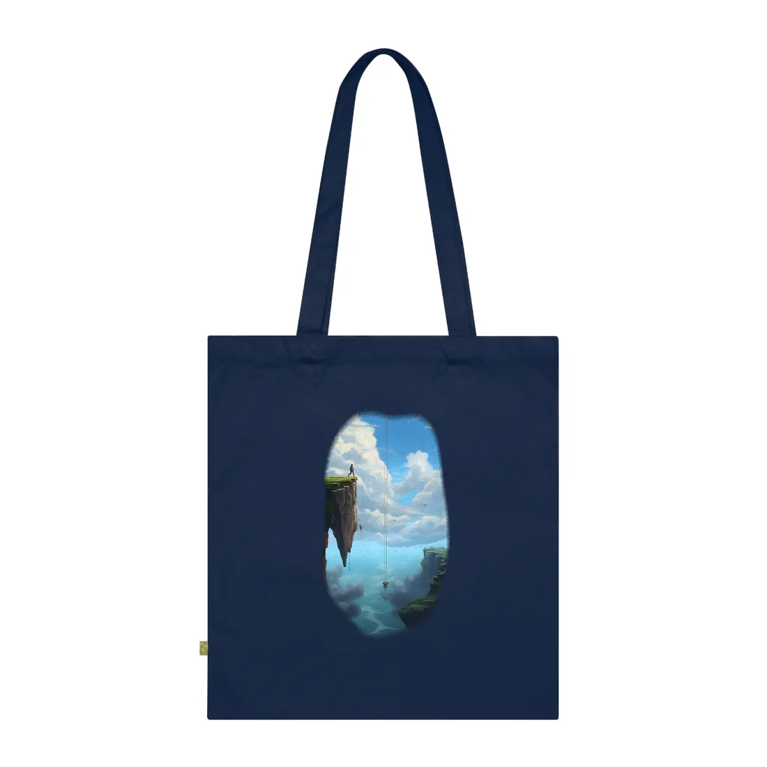 Floating Islands: Figure Crossing Between Worlds – Tote Bag, french navy