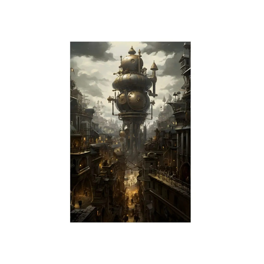 Vibrant Steampunk City: A World of Wonder - Metal Poster