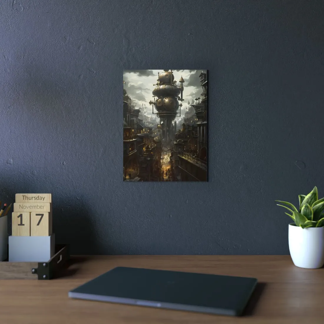 Vibrant Steampunk City: A World of Wonder - Metal Poster