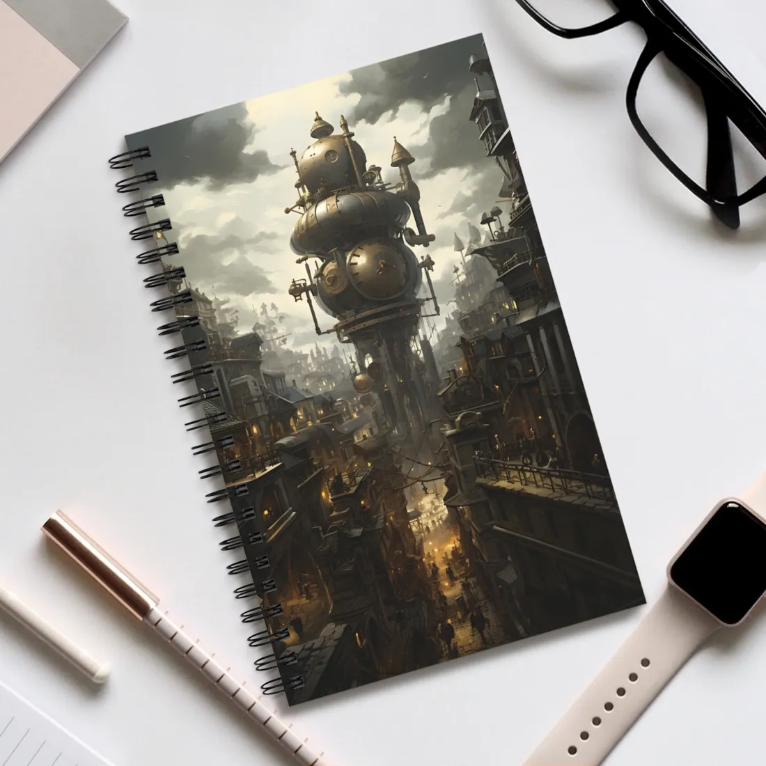 Vibrant Steampunk City: A World of Wonder - Spiral Notebook