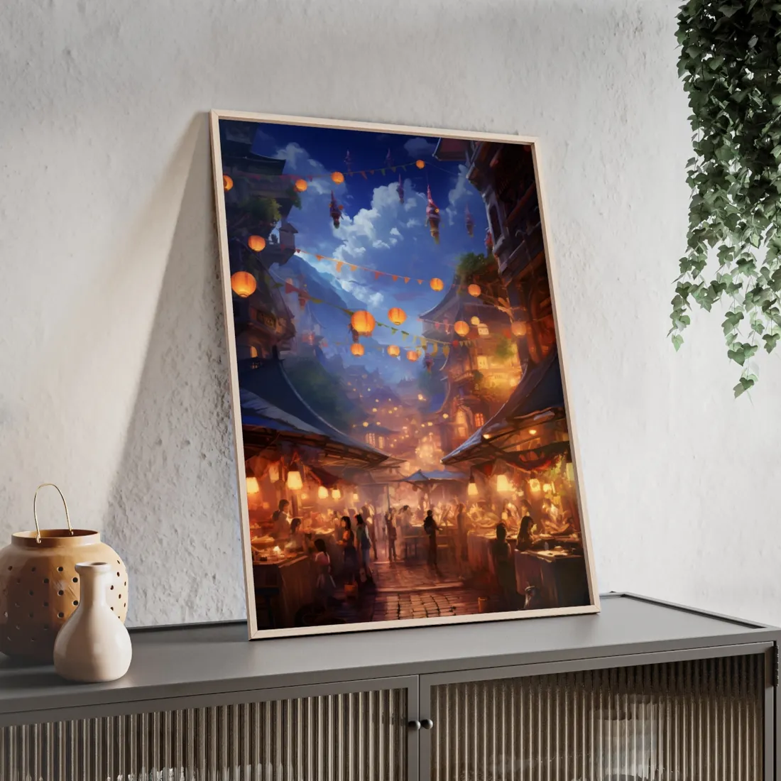 Vibrant Street Food Market - Framed Poster