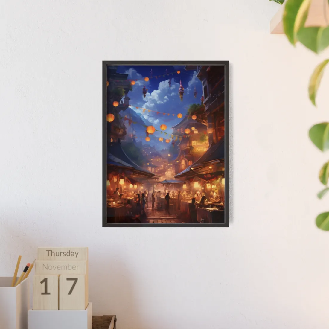Vibrant Street Food Market - Framed Poster