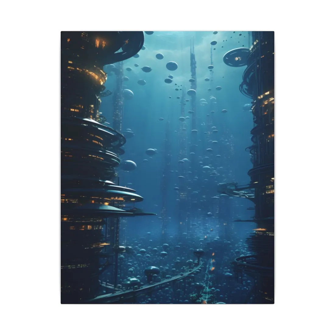 Vibrant Underwater City: Futuristic Urban Landscape - Canvas