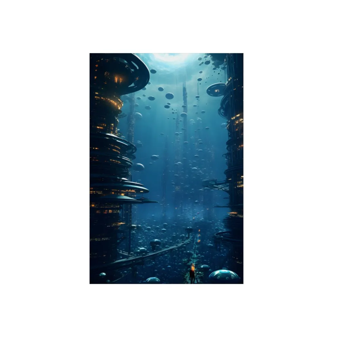 Vibrant Underwater City: Futuristic Urban Landscape - Metal Poster