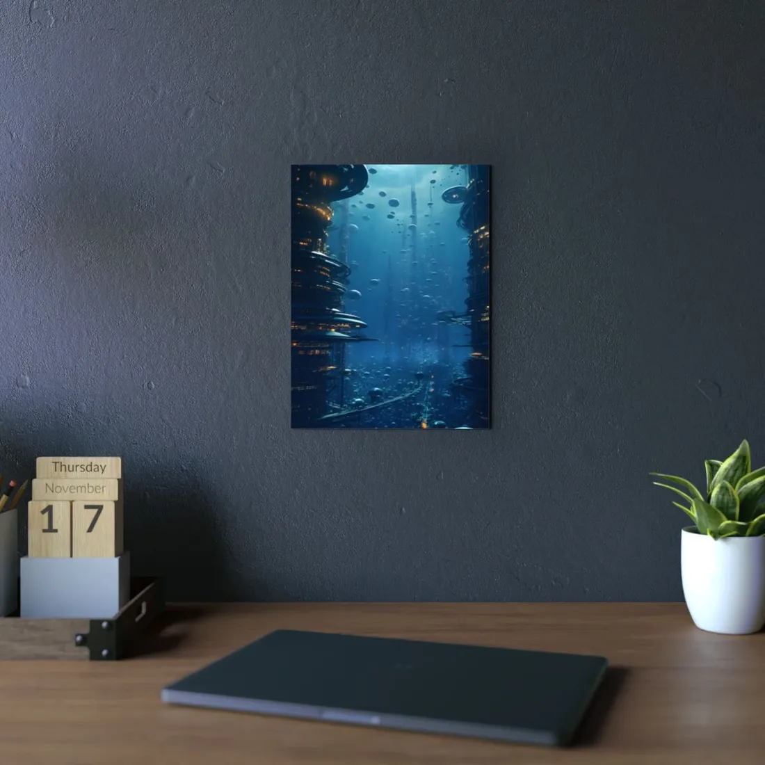 Vibrant Underwater City: Futuristic Urban Landscape - Metal Poster