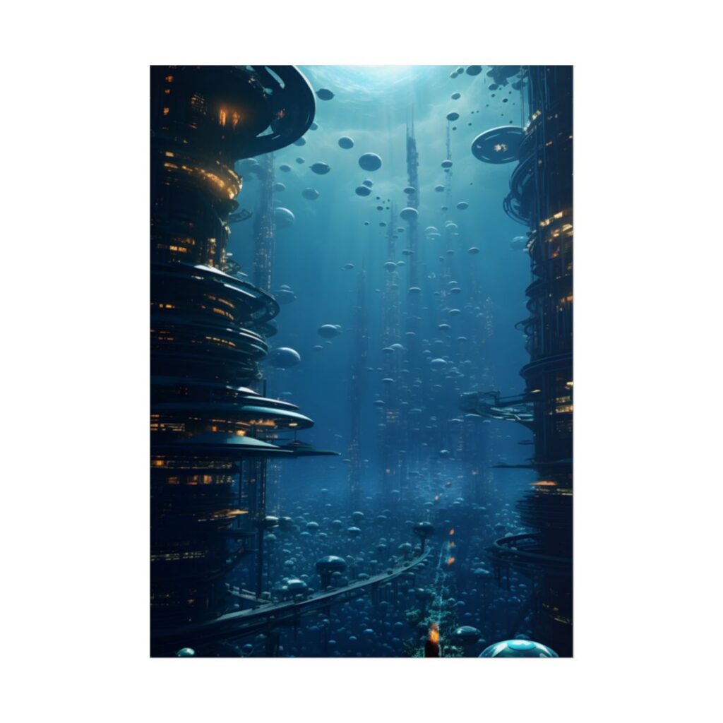 Vibrant Underwater City: Futuristic Urban Landscape - Poster