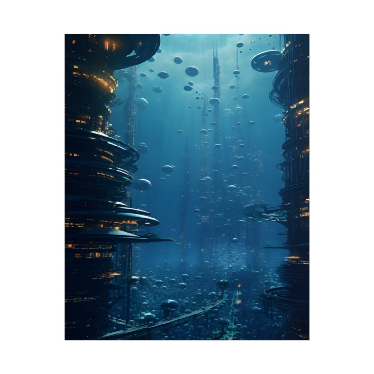Vibrant Underwater City: Futuristic Urban Landscape - Poster