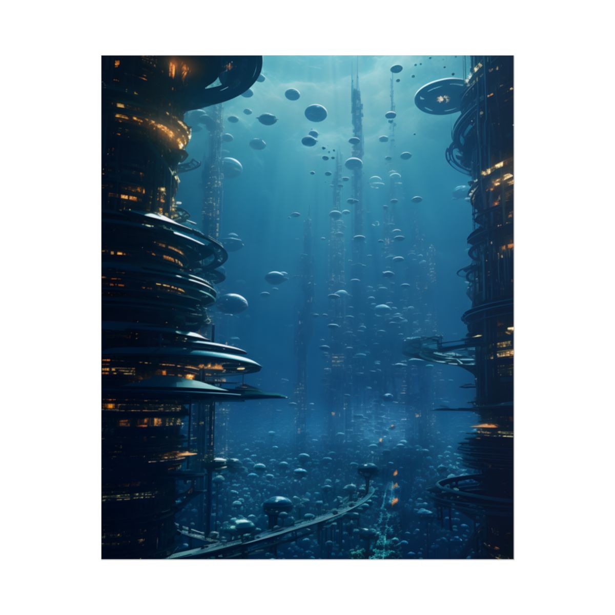 Vibrant Underwater City: Futuristic Urban Landscape - Poster