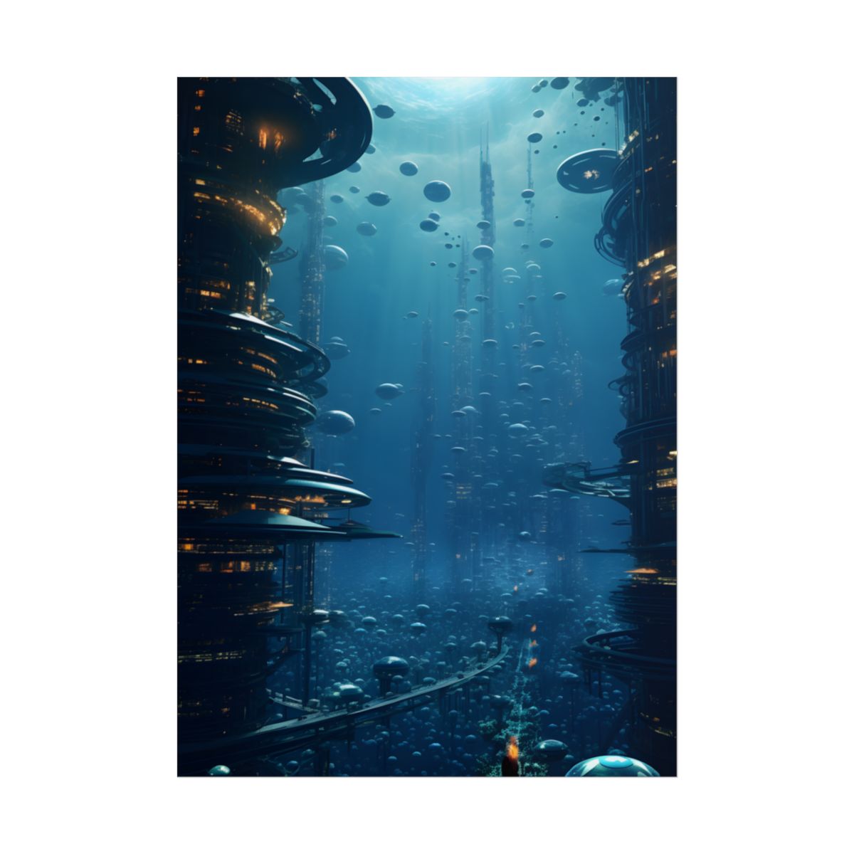 Vibrant Underwater City: Futuristic Urban Landscape - Poster
